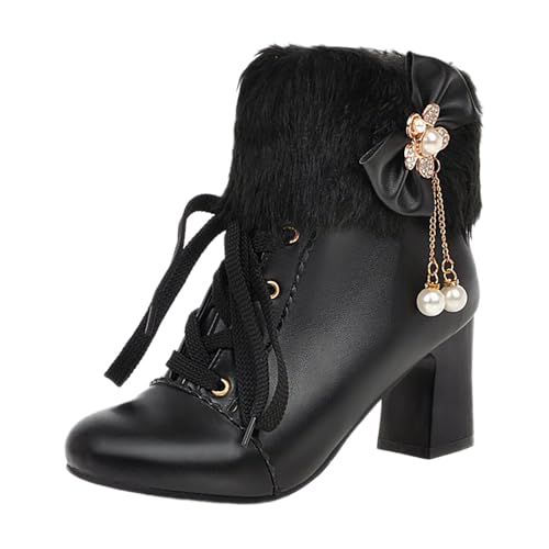 Damen Ankle Boots Winter Kurze Stiefel mit Spitzem Design Dekorativem Bogen (Black, 41) von Generic