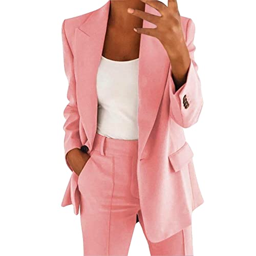 Damen Anzug Sportlich Elegant Deutsch mit Taschen und Knopfleiste Revers Anzugjacke mit Offener Front Cardigan Einfarbig Slim Business Langarm BüRo Office Sakko Schicker Blazer für Hochzeit von Generic