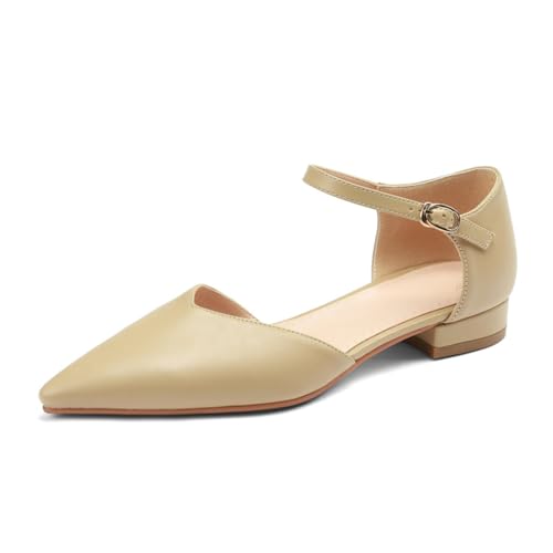 Damen Anzugschuhe Spitze Geschlossene Absätze Damen Bequemer Schnallenriemen Mary Jane Flache Schuhe,Apricot,33 EU Damen Anzugschuhe Spitze Geschlossene Absätze Damen Bequemer Schnallenriemen Mary Jane Flache Schuhe,Apricot,33 EU von Generic