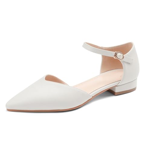 Damen Anzugschuhe Spitze Geschlossene Absätze Damen Bequemer Schnallenriemen Mary Jane Flache Schuhe,Beige,36 EU Damen Anzugschuhe Spitze Geschlossene Absätze Damen Bequemer Schnallenriemen Mary Jane Flache Schuhe,Beige,36 EU von Generic