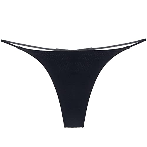 Damen Atmungsaktive Baumwolle Tanga Höschen Frauen Doppelriemen Sexy Tanga Niedrige Taille Doppel Baumwolle T-Form Höschen Baumwolle Unterwäsche für Frauen, Schwarz , 48 von Generic