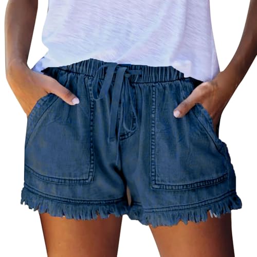 Damen Ausgefranster Saum Denim Shorts Einfarbig Kordelzug Lose Lässige Sommershorts Frauen Kurze Hose Sommer Hohe Elastische Taille Fransen Jeans Shorts mit Taschen Jeansshorts Freizeitshorts Damen Ausgefranster Saum Denim Shorts Einfarbig Kordelzug Lose Lässige Sommershorts Frauen Kurze Hose Sommer Hohe Elastische Taille Fransen Jeans Shorts mit Taschen Jeansshorts Freizeitshorts von Generic