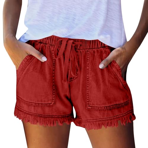 Damen Ausgefranster Saum Denim Shorts Einfarbig Kordelzug Lose Lässige Sommershorts Frauen Kurze Hose Sommer Hohe Elastische Taille Fransen Jeans Shorts mit Taschen Jeansshorts Freizeitshorts Damen Ausgefranster Saum Denim Shorts Einfarbig Kordelzug Lose Lässige Sommershorts Frauen Kurze Hose Sommer Hohe Elastische Taille Fransen Jeans Shorts mit Taschen Jeansshorts Freizeitshorts von Generic