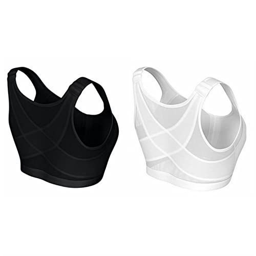 Damen BH Ohne Bügel Schlaf Bustier Tops Komfort Starker Halt Vorne Vershcluss Rückenstütze Haltungskorrektur BH Ungepolstert Senioren BH Schlaf Still Sport Bralette in vielen Farben (Schwarz+Weiß, M) von Generic