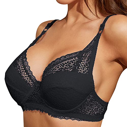 Damen BH mit Bügel Elegant Spitzen BH Funktioneller BH Gepolstert Push Up BH mit Blumen Spitze Schalen BH Atmungsaktiv Große Größe Bra T-Shirt BH Minimizer BH Unterwäsch von Generic