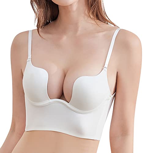 Damen-BH mit niedrigem Rücken, Spitze, glänzend, U-Form, rückenfreier BH mit Kleidern mit niedrigem Rücken Geile Sachen (White, 75B) von Generic