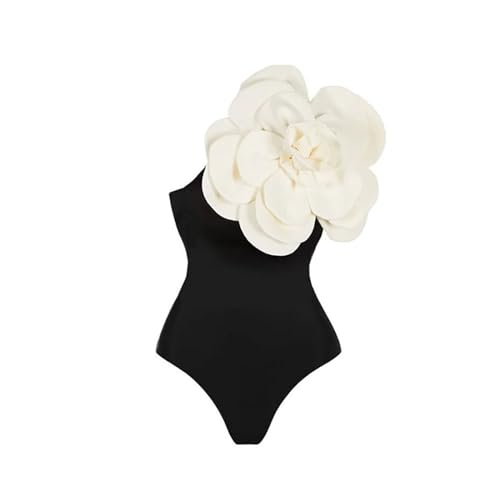 Damen Badeanzug Badeanzüge Eine Schulter Schlankheits Curve Schwimmanzug Strandmode High Waist Push Up Shape Bauchweg Badeanzug Damen mit 3D Blumen von Generic