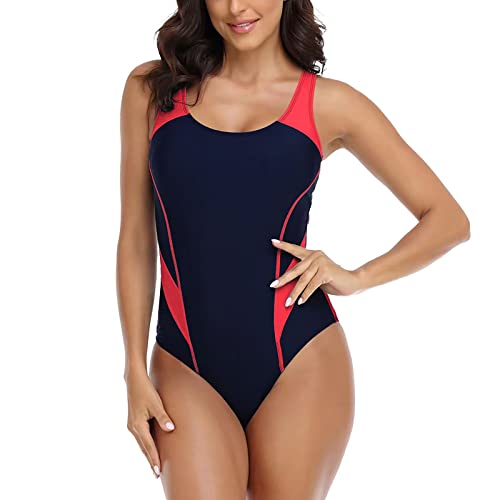 Damen Badeanzug Bauchweg Große Größen Bademode mit Brustpolster Einteiliger Swimsuit Rückenfreie Figurformend Raffung Badeanzug Sport Body Shaping Bademode (A, XL) von Generic