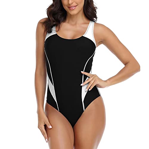 Damen Badeanzug Bauchweg Große Größen Bademode mit Brustpolster Einteiliger Swimsuit Rückenfreie Figurformend Raffung Badeanzug Sport Body Shaping Bademode (White, XXL) von Generic