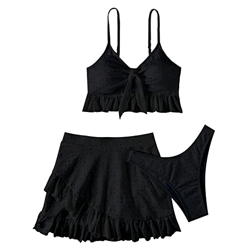 Damen Badeanzug Damen Gepolstert Triangel Bikini Badebekleidung Beachwear Damen-Sommer-Badeanzug, HüFtbedeckender Rock, Modisches Dreiteiliges Set (Black, M) von Generic