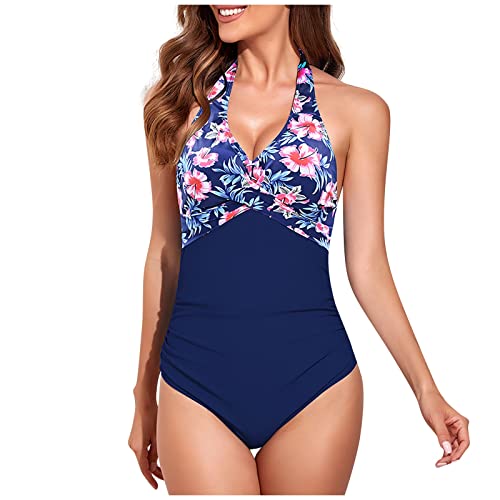 Damen Badeanzug Einteilige V Ausschnitt Bauchweg Push up Bademode Damen Schwimmanzug Swimsuit,Bauchweg Badeanzug Damen Shape,F-Dark Blue,XL von Generic