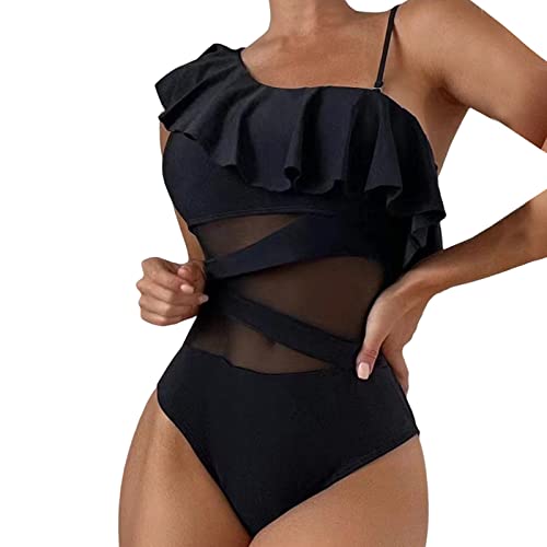 Damen Badeanzug Einteiliger Cut Out Sexy Swimsuit Push up figurformend Einteiler Mesh-Badeanzug Schwimmanzug V-Ausschnitt Schlankheits Sommer (Yz3-Black, S) von Generic