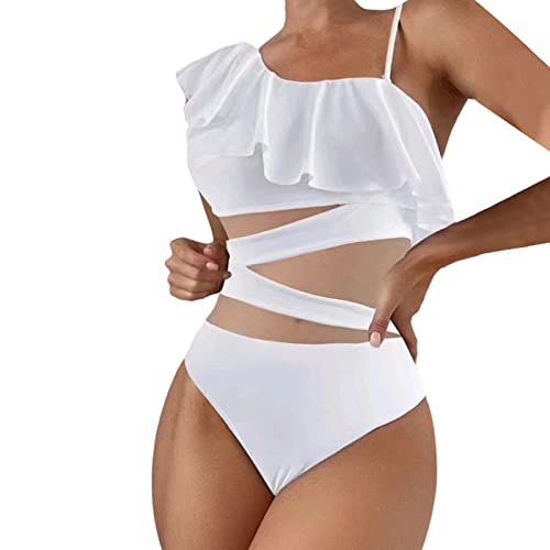 Damen Badeanzug Einteiliger Cut Out Sexy Swimsuit Push up figurformend Einteiler Mesh-Badeanzug Schwimmanzug V-Ausschnitt Schlankheits Sommer (Yz3-White, L) von Generic