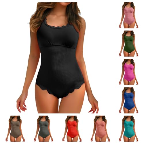 Damen Badeanzug Gerippter Einteiler Badeanzüge Einteilige Bauchweg Bademode Swimsuit One Piece Push Up Badeanzüge Plus Size Badebekleidung von Generic