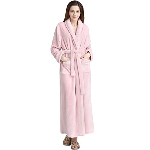 Damen Bademantel Extra Lang Flauschig, Morgenmantel Fleece Ohne KapuzeBademäntel Plüsch Hausmantel Kuschelig Weich Saunamantel Mit Gürtel Nachthemd Große Größen Loungewear Pyjama von Generic