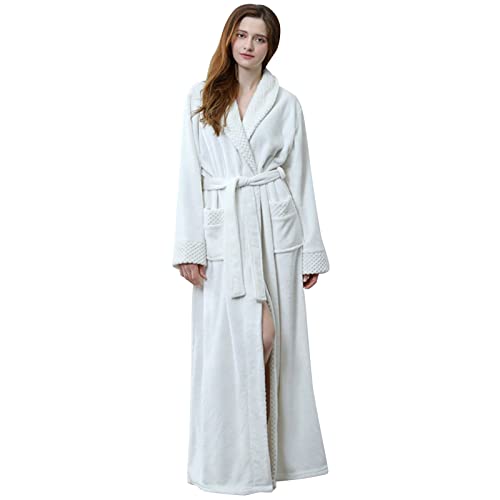 Damen Bademantel Extra Lang Flauschig, Morgenmantel Fleece Ohne KapuzeBademäntel Plüsch Hausmantel Kuschelig Weich Saunamantel Mit Gürtel Nachthemd Große Größen Loungewear Pyjama von Generic