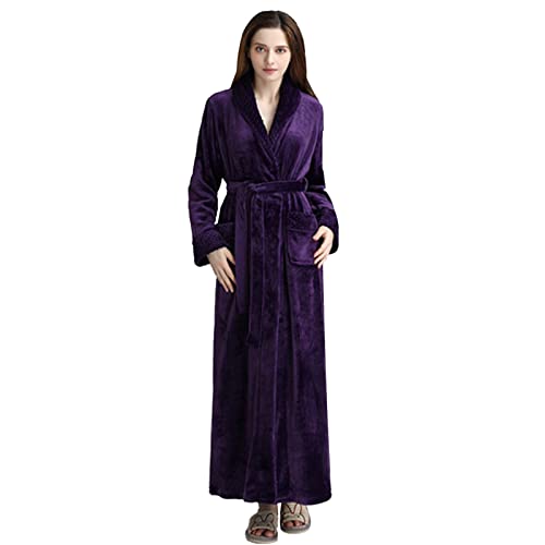 Damen Bademantel Extra Lang Flauschig, Morgenmantel Fleece Ohne KapuzeBademäntel Plüsch Hausmantel Kuschelig Weich Saunamantel Mit Gürtel Nachthemd Große Größen Loungewear Pyjama von Generic