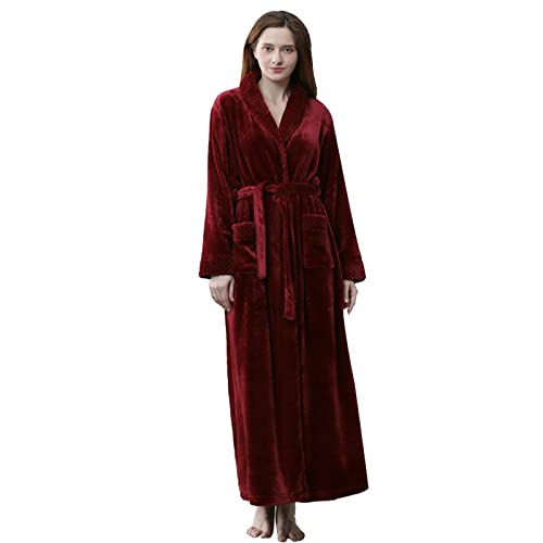 Damen Bademantel Extra Lang Flauschig, Morgenmantel Fleece Ohne KapuzeBademäntel Plüsch Hausmantel Kuschelig Weich Saunamantel Mit Gürtel Nachthemd Große Größen Loungewear Pyjama von Generic