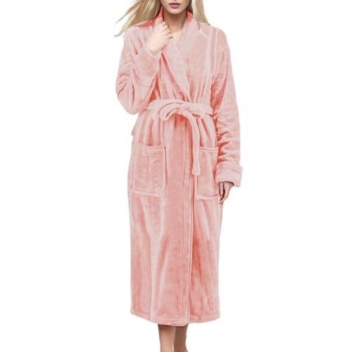 Damen Bademantel Flauschig Pink, Morgenmantel Fleece Ohne KapuzeSaunamantel Frottee Lang Hausmantel Kuschelig Baumwolle Bademäntel Plüsch Pyjama Große Größen Nachtwäsche Loungewear von Generic