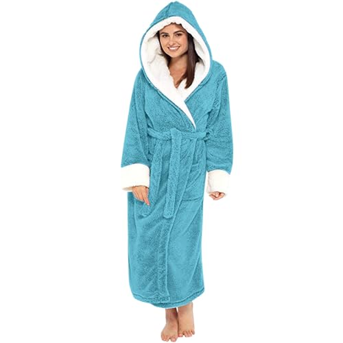 Damen Bademantel Frottee Mit Kapuze Große Größen, Kuschel Morgenmantel Lang MorgenkleidHausmantel Flauschig Fleece Bademäntel Winter Weich Pyjama Warm Plüsch Nachthemd Saunamantel von Generic