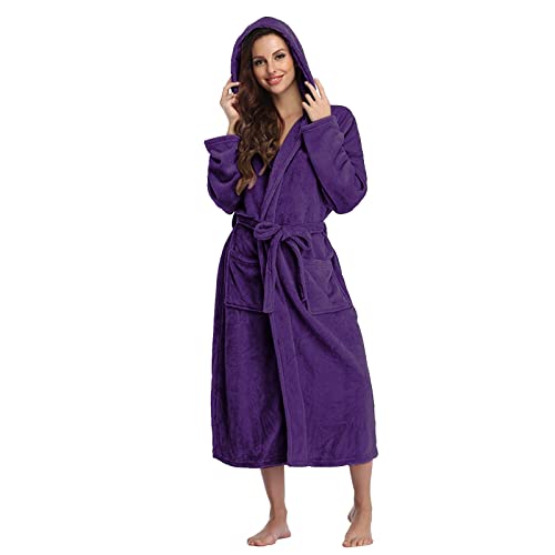 Damen Bademantel Lang Frottee Mit Kapuze, Saunamantel Große GrößenMorgenmantel Kuschelig Bademäntel Microfaser Hausmantel Sauna Fleece Loungewear Winter Warm Übergröße Nachthemd von Generic