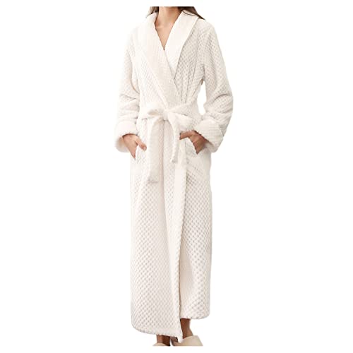 Damen Bademantel Waffelpique Extra Lang Übergröße, Langer Morgenmantel WinterHausmantel Warm Langarm Saunamantel Fleece Bademäntel Flauschig Mit Gürtel Loungewear Kuschelig Nachtwäsche von Generic