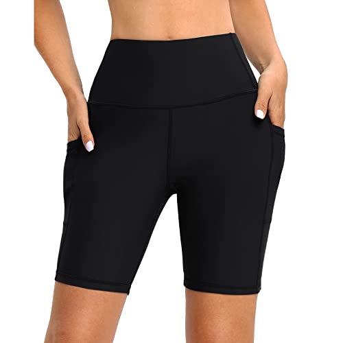 Damen Badeshorts Kurze Badehose Schnell Trocknend Strandshorts Schwimmshorts Wassersport Schwimmhose Boardshorts Damen Plus Size Badehose Hohe Taille Badeshorts Badeanzug Bottom (B-Black, M) von Generic