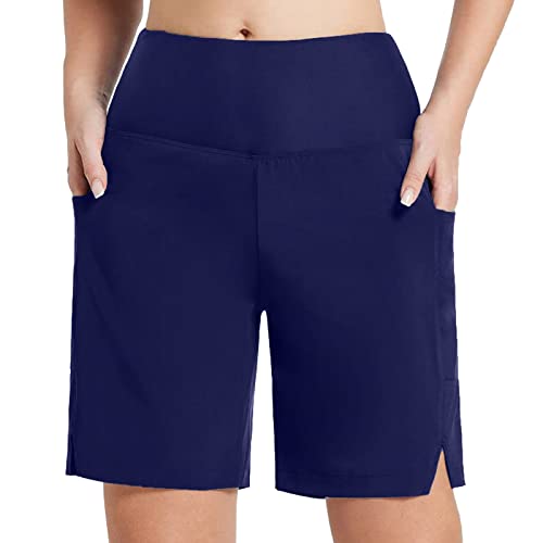 Damen Badeshorts Lang Badehose High Waist Schwimmhose Schnell Trocknendes Boardshorts mit Seitlichem Split Bikini Shorts Damen Hotpants Strand-Shorts Wassersport Tankini Hose von Generic