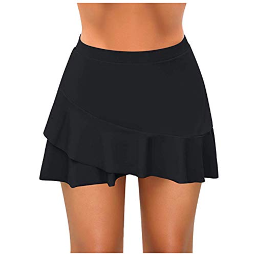 Damen Badeshorts mit Rock Elegant Rüschen Schwimmrock Hoher Taille Bademode Kurze Rock Bikinirock mit Innenslip Baderock mit Shorts Sportrock Bikinihose Strandrock von Generic