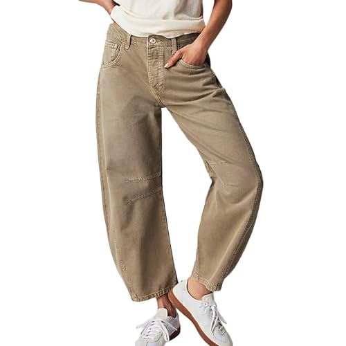 Damen Baggy Jeans Boyfriend Pants Vintage weites Bein Mid Rise Barrel-Denim Knöchelhosen Weiblich Jeans von Generic