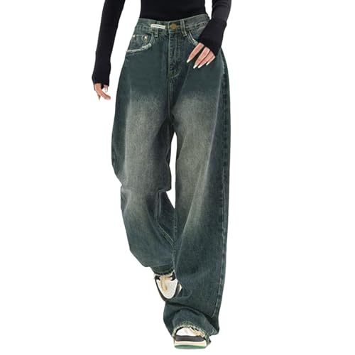 Damen Baggy Jeans Y2K Low Waist Vintage Hose mit Taschen Schlaghose Cargo Pants Cargohose Streetwear für Mädchen Frauen von Generic