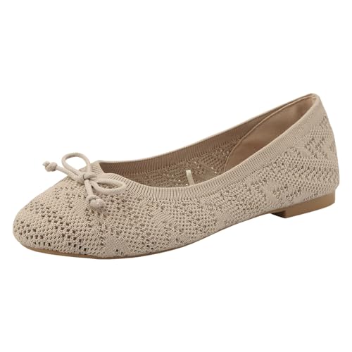 Damen Ballerinas Flache Schuhe Weich Bequem Elegant Modisch Leicht Atmungsaktiv Lederoptik Einfach Casual Freizeit Alltag (Beige, 42) von Generic