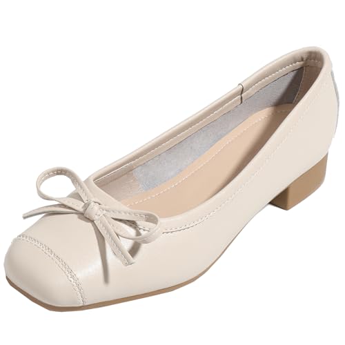 Damen Ballerinas Mit Quadratkappe Und Schleife 3cm Blockabsatz PU Obermaterial rutschfeste Sohle Atmungsaktive Futter In Mehreren Farben,Apricot,43 EU Damen Ballerinas Mit Quadratkappe Und Schleife 3cm Blockabsatz PU Obermaterial rutschfeste Sohle Atmungsaktive Futter In Mehreren Farben,Apricot,43 EU von Generic