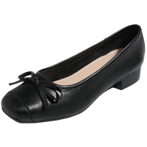 Damen Ballerinas Mit Quadratkappe Und Schleife 3cm Blockabsatz PU Obermaterial rutschfeste Sohle Atmungsaktive Futter In Mehreren Farben,Schwarz,37 EU Damen Ballerinas Mit Quadratkappe Und Schleife 3cm Blockabsatz PU Obermaterial rutschfeste Sohle Atmungsaktive Futter In Mehreren Farben,Schwarz,37 EU von Generic