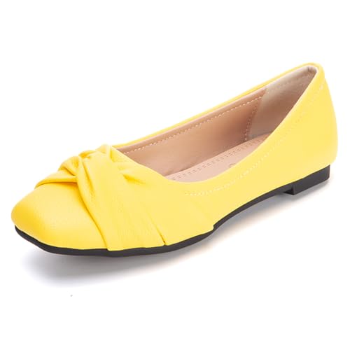 Damen Ballerinas Mit Schleife Quadratische Spitze Strukturiertes Kunstleder Weich Bequem Niedriger Absatz 2cm Gummisohle Erweiterte Größen Mehrfarbig,Gelb,41 EU Damen Ballerinas Mit Schleife Quadratische Spitze Strukturiertes Kunstleder Weich Bequem Niedriger Absatz 2cm Gummisohle Erweiterte Größen Mehrfarbig,Gelb,41 EU von Generic