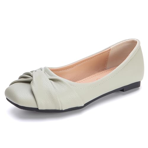 Damen Ballerinas Mit Schleife Quadratische Spitze Strukturiertes Kunstleder Weich Bequem Niedriger Absatz 2cm Gummisohle Erweiterte Größen Mehrfarbig,Sage Green,47 EU von Generic