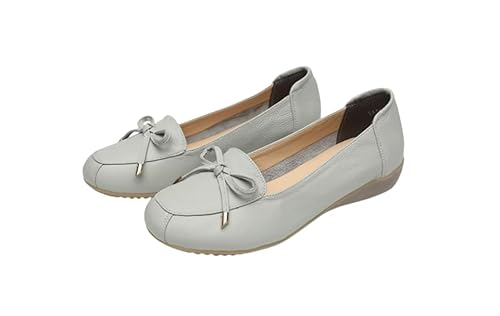 Damen-Ballerinas aus echtem Leder mit weicher Sohle, Bequeme Freizeitschuhe für Mütter,Grau,37 EU von Generic
