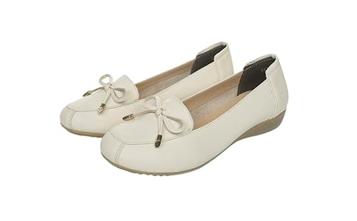 Damen-Ballerinas aus echtem Leder mit weicher Sohle, Bequeme Freizeitschuhe für Mütter,Off White,37 EU von Generic