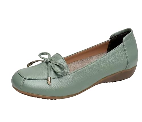 Damen-Ballerinas aus echtem Leder mit weicher Sohle, Bequeme Freizeitschuhe für Mütter,PEA Green,43 EU von Generic