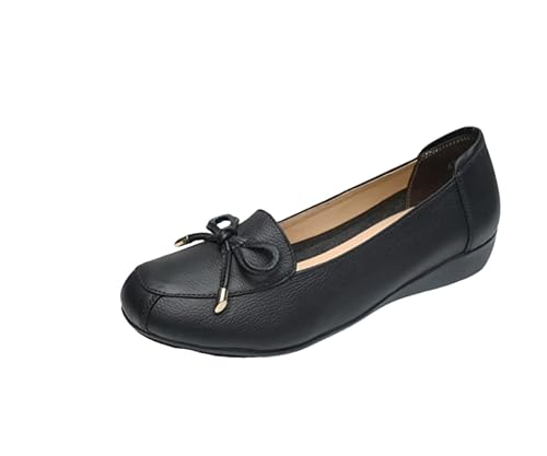Damen-Ballerinas aus echtem Leder mit weicher Sohle, Bequeme Freizeitschuhe für Mütter,Schwarz,43 EU von Generic