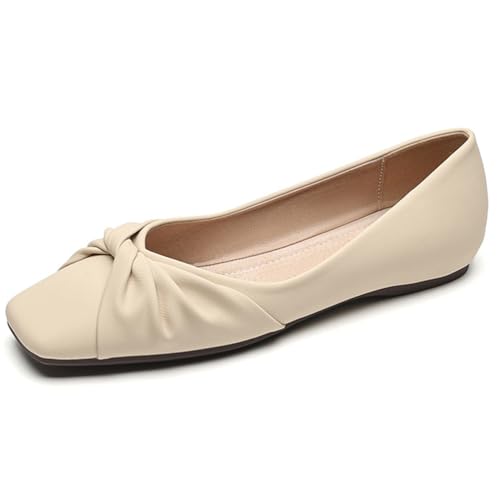 Damen Ballerinas mit Rüschen-Schleife - Schlupfdesign, bequemer Casual-Stil für Frühling & Sommer,Almond,41 EU von Generic