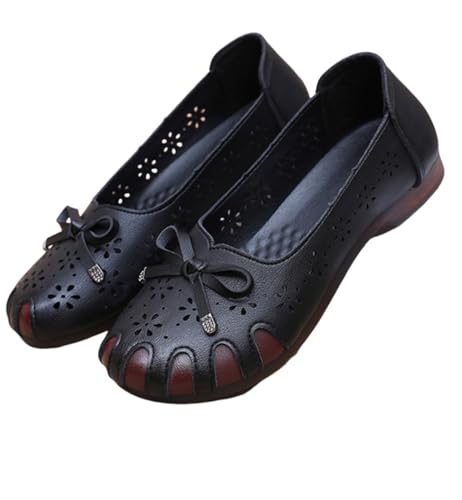 Damen-Ballerinas mit Schleife, bequem, zum Hineinschlüpfen, runde Zehenpartie, Freizeitschuhe zum Gehen, Autofahren, elegant,Schwarz,35 EU von Generic