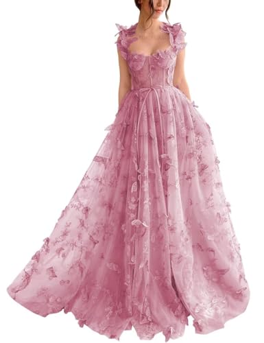 Damen-Ballkleid Aus Tüll Langes Ballkleid Mit Spitzenapplikation 3D-A-Linie Schmetterling Formelles Abend-Partykleid Mit Schlitz Dusty Pink L Damen-Ballkleid Aus Tüll Langes Ballkleid Mit Spitzenapplikation 3D-A-Linie Schmetterling Formelles Abend-Partykleid Mit Schlitz Dusty Pink L von Generic