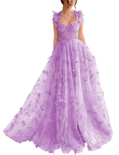 Damen-Ballkleid Aus Tüll Langes Ballkleid Mit Spitzenapplikation 3D-A-Linie Schmetterling Formelles Abend-Partykleid Mit Schlitz Dusty Purple 3XL Damen-Ballkleid Aus Tüll Langes Ballkleid Mit Spitzenapplikation 3D-A-Linie Schmetterling Formelles Abend-Partykleid Mit Schlitz Dusty Purple 3XL von Generic