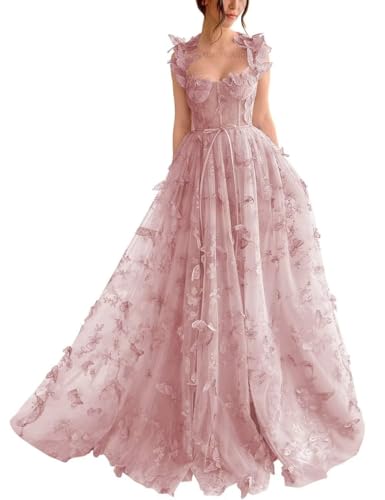 Damen-Ballkleid Aus Tüll Langes Ballkleid Mit Spitzenapplikation 3D-A-Linie Schmetterling Formelles Abend-Partykleid Mit Schlitz Dusty Rose M Damen-Ballkleid Aus Tüll Langes Ballkleid Mit Spitzenapplikation 3D-A-Linie Schmetterling Formelles Abend-Partykleid Mit Schlitz Dusty Rose M von Generic