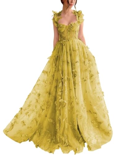 Damen-Ballkleid Aus Tüll Langes Ballkleid Mit Spitzenapplikation 3D-A-Linie Schmetterling Formelles Abend-Partykleid Mit Schlitz Gold XL Damen-Ballkleid Aus Tüll Langes Ballkleid Mit Spitzenapplikation 3D-A-Linie Schmetterling Formelles Abend-Partykleid Mit Schlitz Gold XL von Generic
