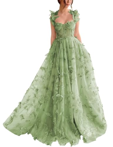 Damen-Ballkleid Aus Tüll Langes Ballkleid Mit Spitzenapplikation 3D-A-Linie Schmetterling Formelles Abend-Partykleid Mit Schlitz Sage Green 4XL Damen-Ballkleid Aus Tüll Langes Ballkleid Mit Spitzenapplikation 3D-A-Linie Schmetterling Formelles Abend-Partykleid Mit Schlitz Sage Green 4XL von Generic