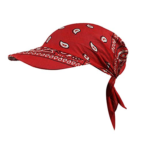 Damen Bandana mit Schirm Haarband Sommer Sonnenhut Kopftuch Visor Strand Cap Bandana Sonnenschutz Mütze Rot Einheitsgröße von Generic