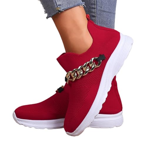 Damen Barfußschuhe Memory 𝗙oam Straßenlaufschuhe Mit Fussbett Weich rutschfest Laufschuhe Turnschuhe Bequeme Slip-On Sneaker Leichte Atmungsaktiv Fitnessschuhe Sportschuhe (Red, 37) von Generic
