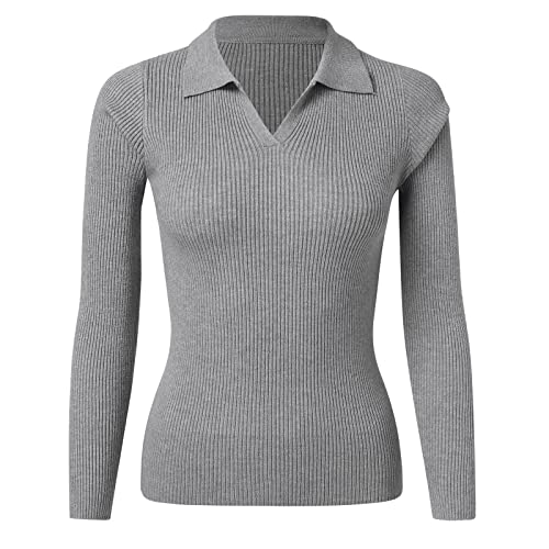 Damen Basic Elastisch Pullover Slim Fit Langarm Strickpullover Elastisch Weich Gerippt Strickpulli Casual Sweater Langarmshirt Warm Pulli Sweater Herbst Winter (A06, One Size) von Generic